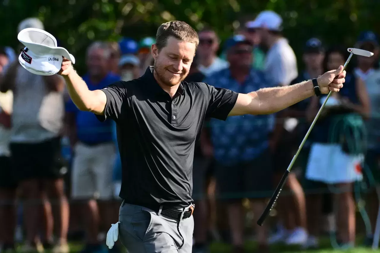 Peter Malnati of the United States reacts on the 18th hole during the final round of the Valspar Championship at Copperhead Course at Innisbrook Resort and Golf Club