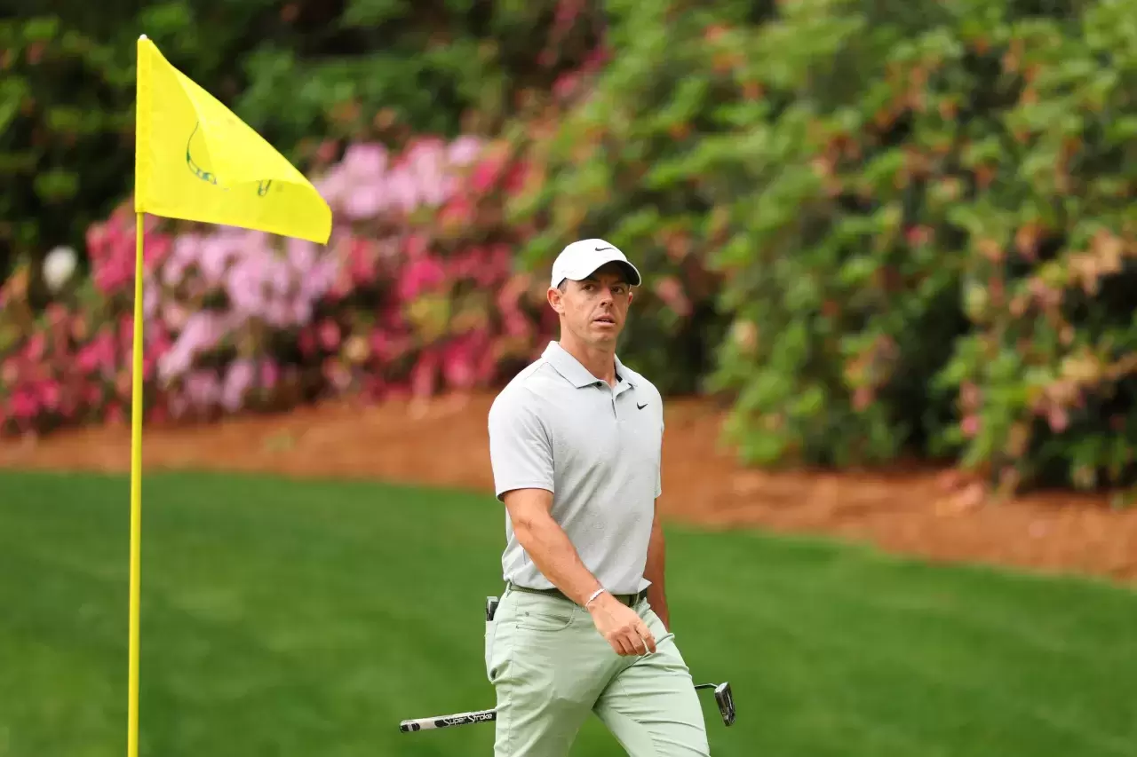 Rory McIlroy of Northern Ireland walks across the 13th green during a practice round prior to the 2024 Masters Tournament at Augusta National Golf Club on April 0
