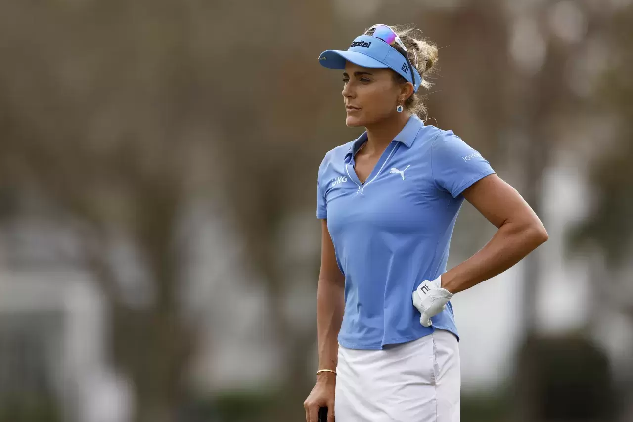 Lexi Thompson of the United States looks on from the fourth green during the first round of the LPGA Drive On Championship at Bradenton Country Club on January 25, 2024