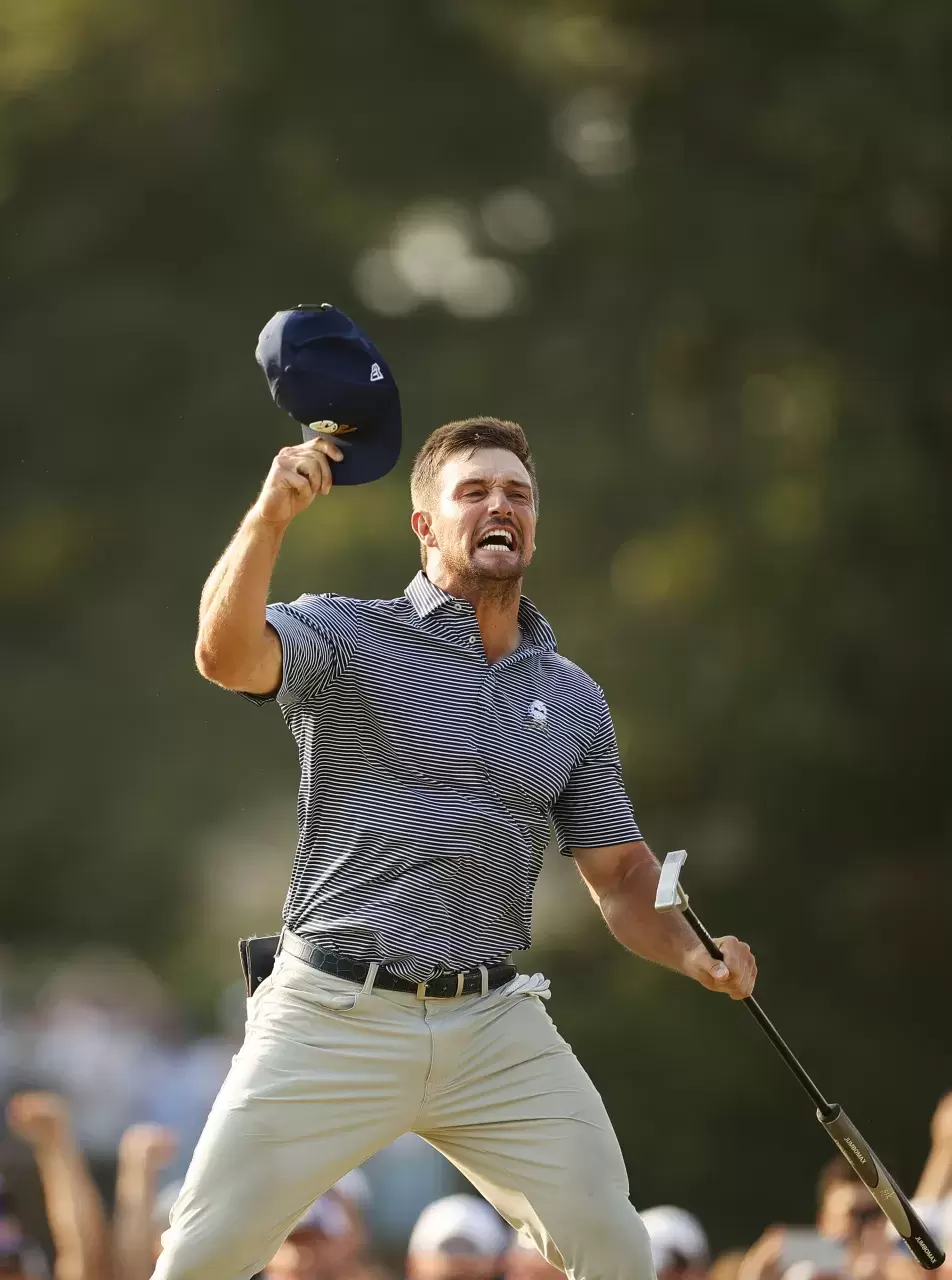 Bryson DeChambeau of the United States celebrates his winning putt on the 18th green during the final round of the 124th U.S. Open at Pinehurst Resort on June 16, 2024 in Pinehurst, North Carolina