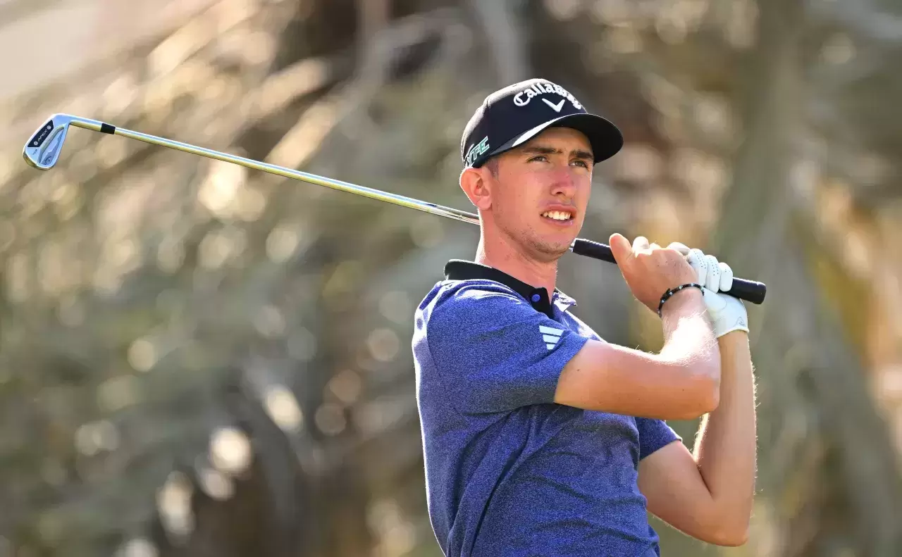 Tom McKibbin of Northern Ireland on action during the pro-am event prior to the Ras Al Khaimah Championship 2025 at Al Hamra Golf Club