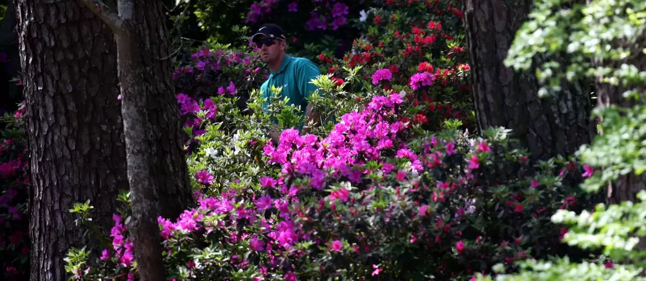 David Duval hits out of the rough on the 13th hole during the 1st Round of The Masters at the Augusta National Golf Club