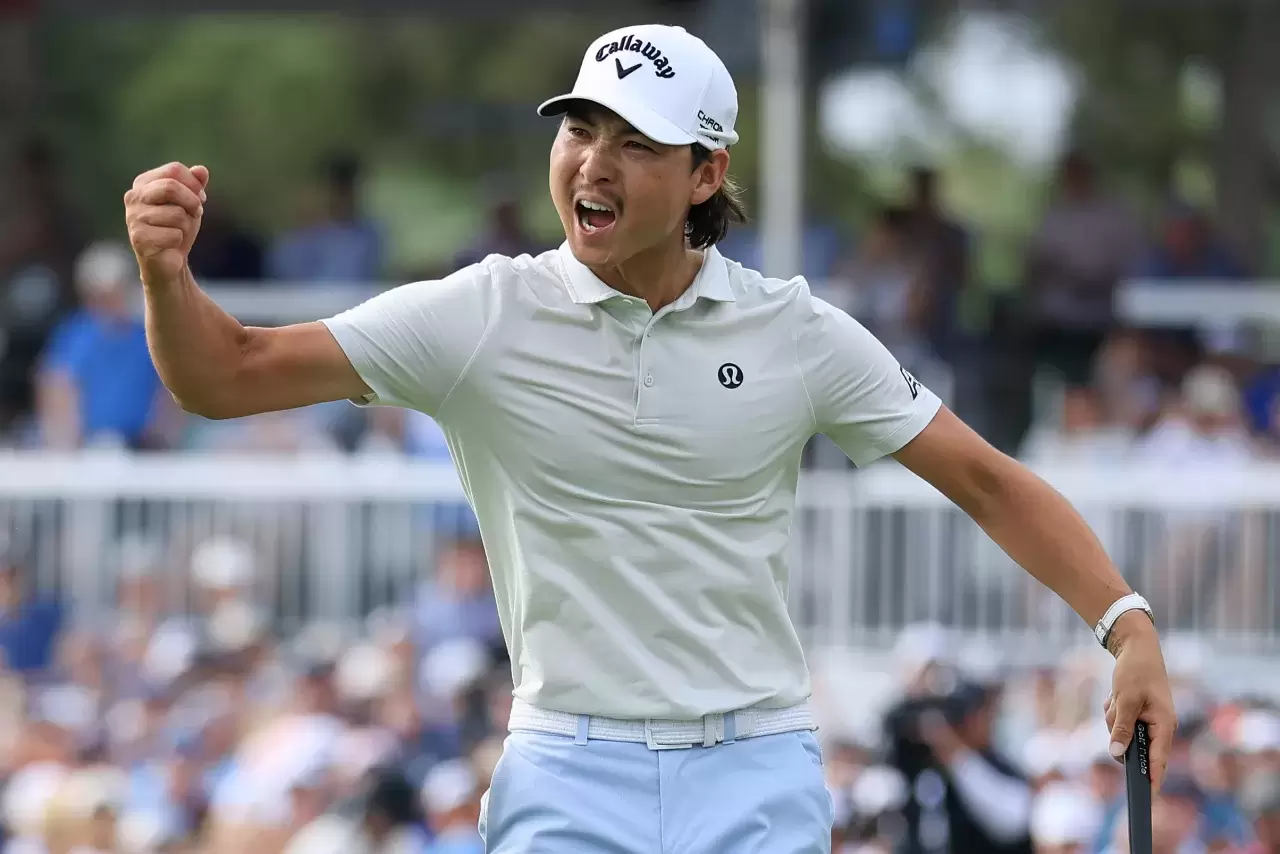 Min Woo Lee of Australia celebrates Texas Childrens Houston Open 2025 Memorial Park Golf 2025 Texas