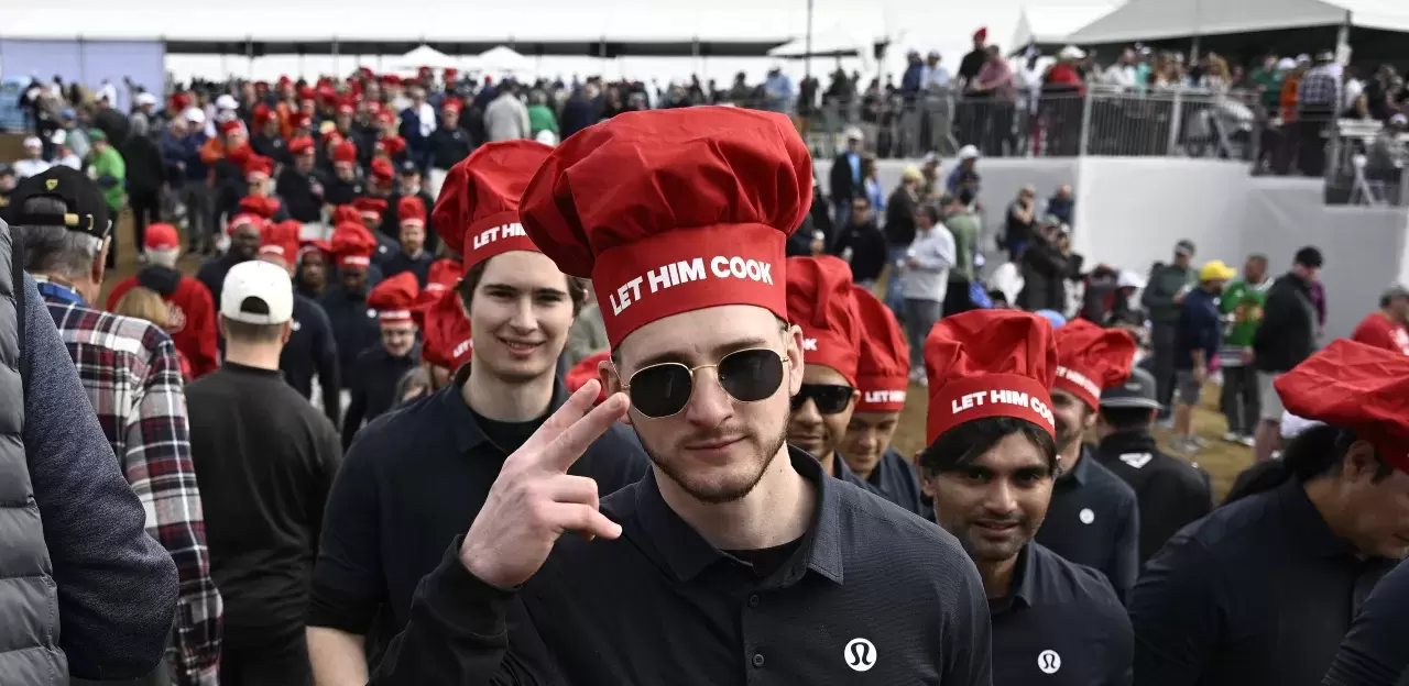 Min Woo Lee of Australia wear Let Him Cook hats during the second round of the WM Phoenix Open