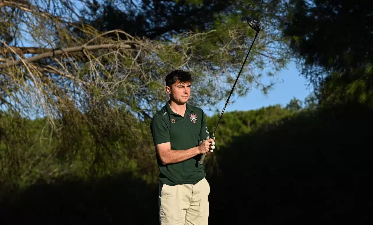 Iestyn McAvoy of University of Exeter prepares to plays a shot during The R&A Student Tour Series