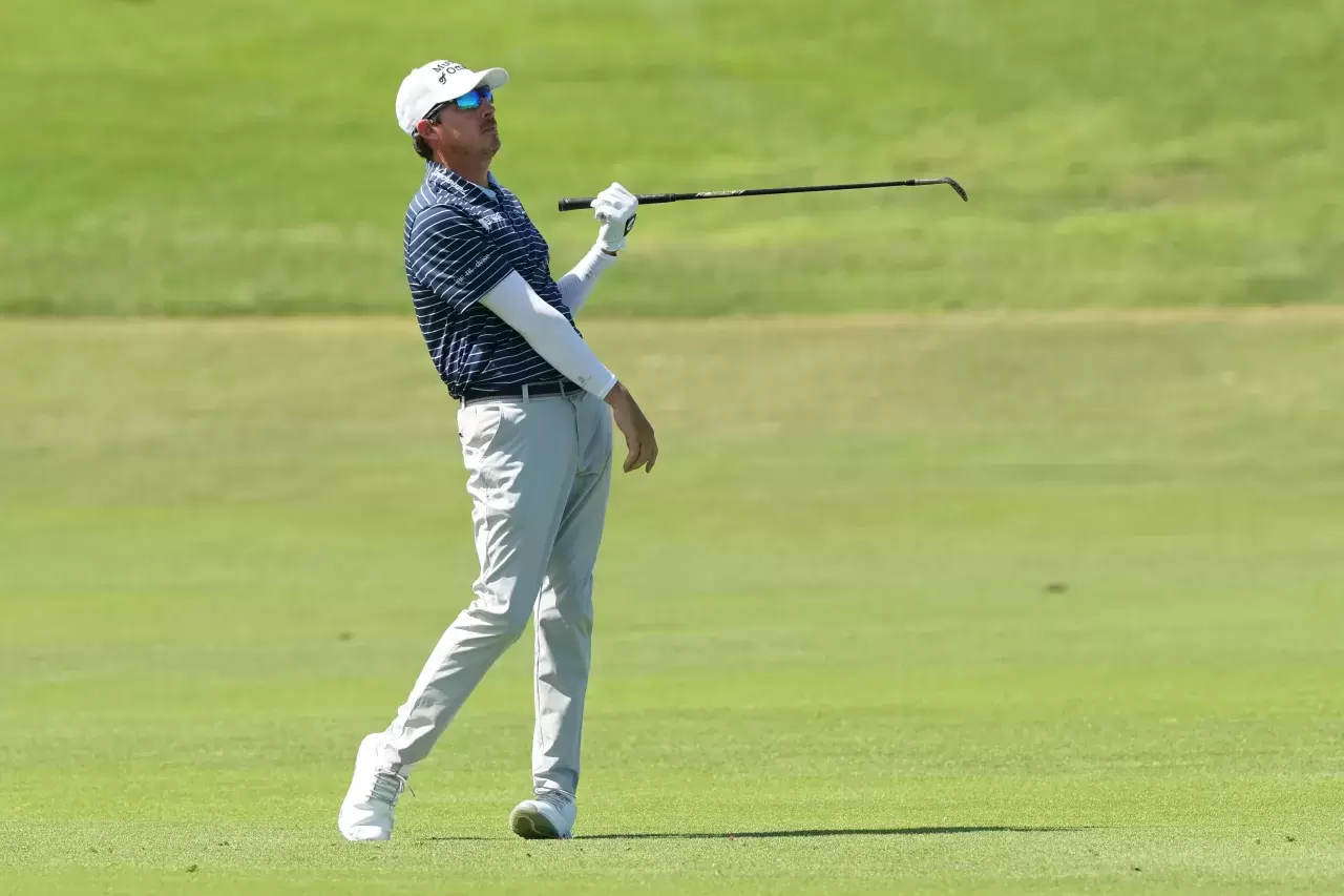 Joel Dahmen of the United States reacts after his third shot on the seventh hole during the final round of the Corales Puntacana Championship 2025 at Puntacana Resort & Club, Corales Golf Course Punta Cana Dominican Republic