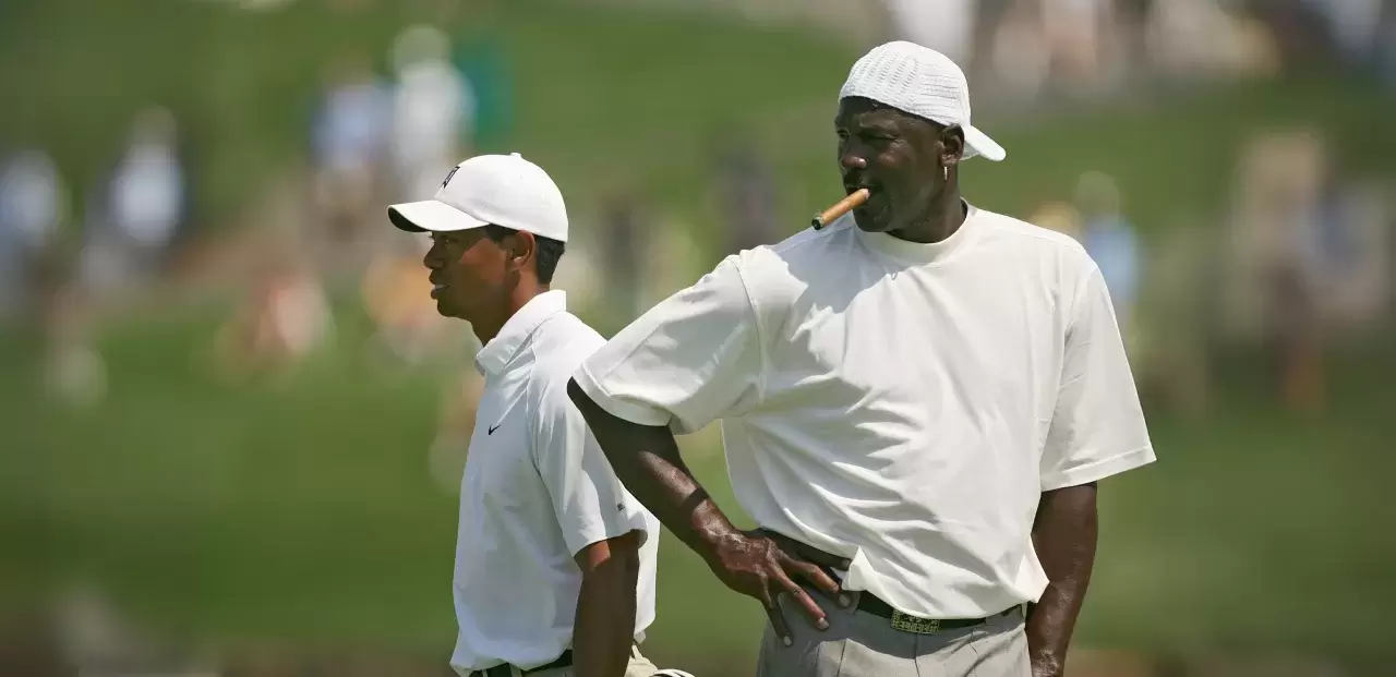 Michael Jordan and Tiger Woods during the Pro-Am prior to the 2007 Wachovia Championship held at Quail Hollow Country Club in Charlotte, North Carolina on May 2, 2007.