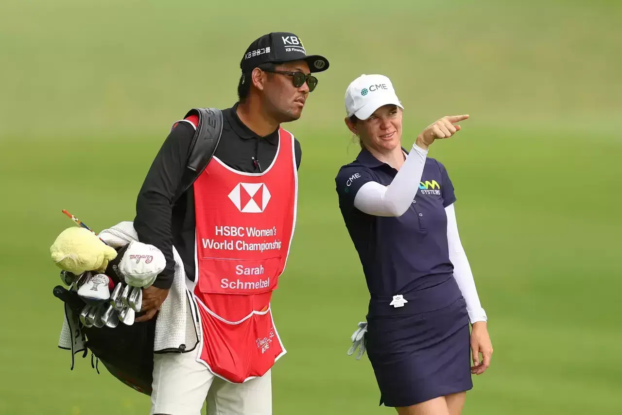 Sarah Schmelzel caddie on the 12th hole during Day Two of the HSBC Women World Championship 2025 at Sentosa Golf Club on February 28, 2025 in Singapore