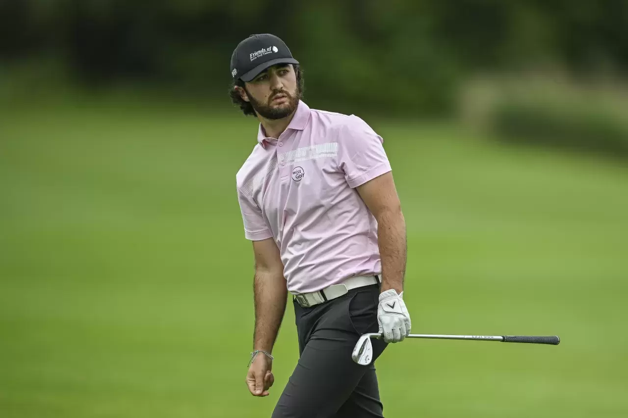 Mauro Gilardi of Switzerland looks after plays his second shot on the 2nd hole on day three of the Swiss Challenge 2025 at Golf Sempach