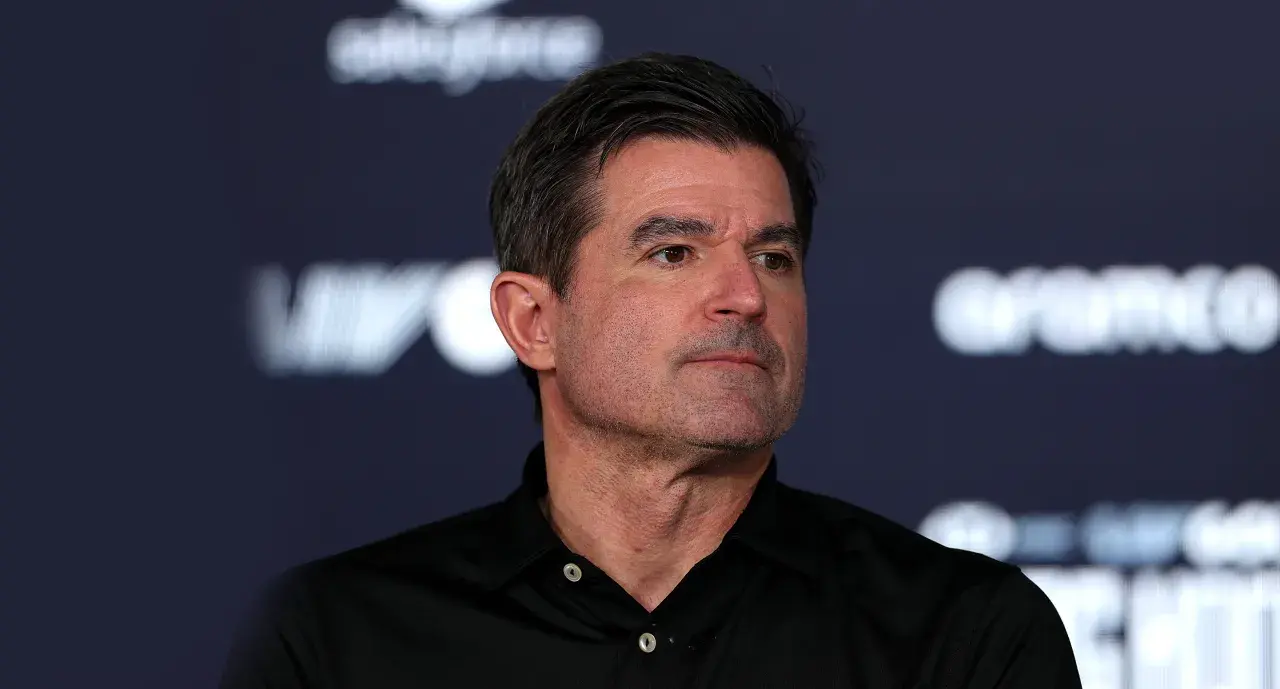 Scott O'Neil, CEO of LIV Golf speaks to the media during a press