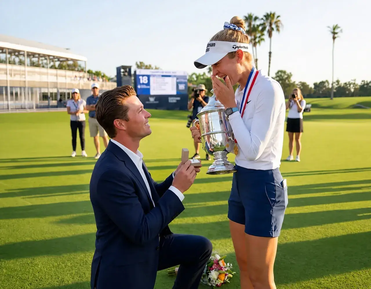Während die Golfwelt noch den Sieg von Nelly Korda bei den U.S. Women’s Open feierte, verbreitete sich in sozialen Medien eine emotionale Geschichte rasant: Demnach soll ihr Partner Casey Gunderson direkt nach dem Triumph vor den Augen der Zuschauer einen Heiratsantrag gemacht haben. Angeblich habe Korda unter Tränen «Ja» gesagt, nachdem ihr Freund einen Ring aus einer kleinen Schatulle präsentierte.