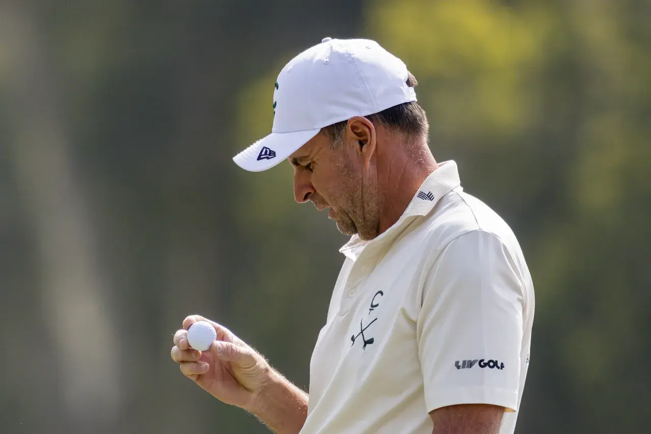 Richard Bland of Cleeks Golf Club reacts during day three of LIV Golf Hong Kong 