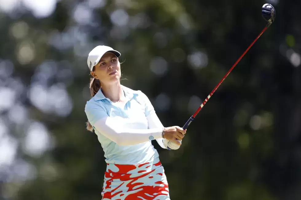 Olympics 2024Morgane Metraux of Switzerland plays her shot from the sixth tee during the third round of the Meijer LPGA Classic for Simply Give at Blythefield Country Club on June 